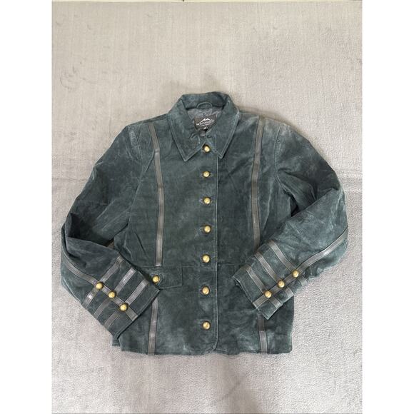 MONTANACO WOMEN'S Military GENUINE LEATHER (SUEDE) DARK GREEN JACKET SIZE XL - Picture 1 of 9